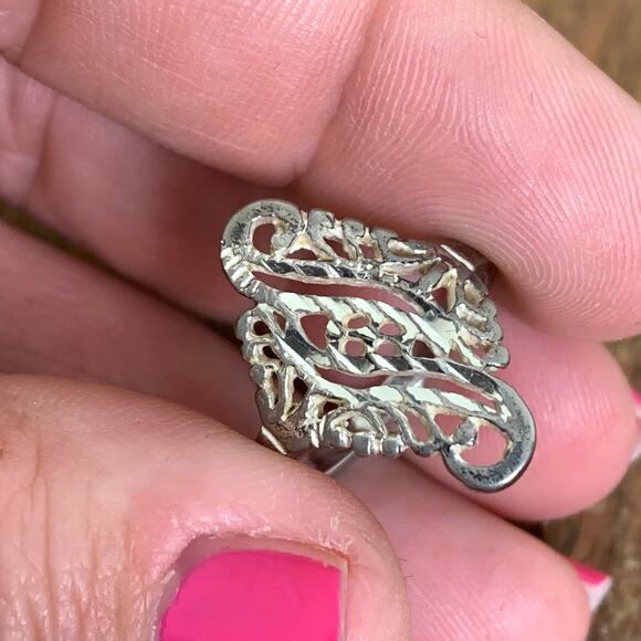 925 Sterling Silver etched filigree swirl ring Vintage Retro 1970s 1980s Size 7 - Picture 4 of 8